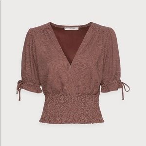 Abercrombie & Fitch Dark Brown/Red Tie-Sleeve Smock Top